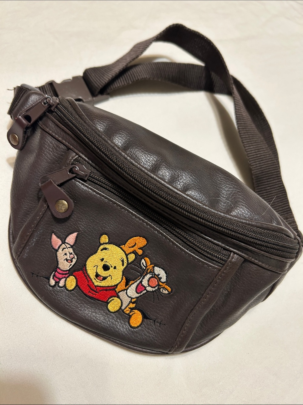 Disney Brown Leather Winnie the Pooh Embroidered Belt Bag